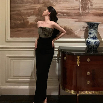 Sheath Strapless Date Night Dress Black Prom Dresses Party Dress Birthday Outfits SD815